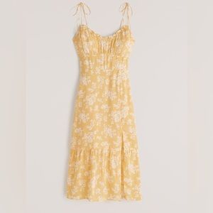 Abercrombie yellow Tie-Strap Ruched Midi Dress small